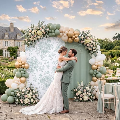 2 Pcs Sage Green Floral Arch Covers Backdrop 7.2ft 6ft Stretchy Fabric Covers for Ripples Wedding Bridal Shower, alternate