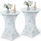 2 Pcs Sage Green Floral Cocktail Table Covers, 32'' x 43''