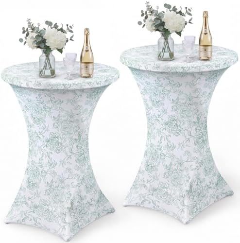 2 Pcs Sage Green Floral Cocktail Table Covers, 32'' x 43''