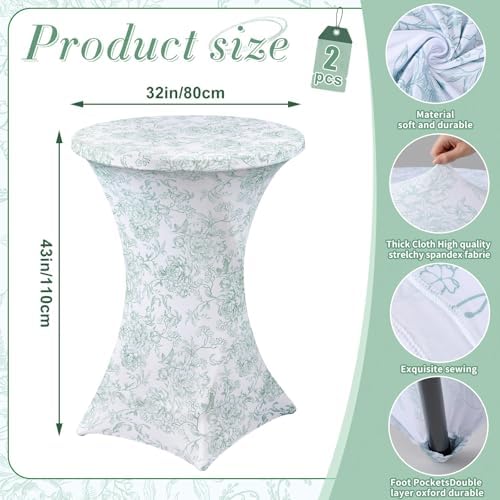 2 Pcs Sage Green Floral Cocktail Table Covers, 32'' x 43'', alternate view 3
