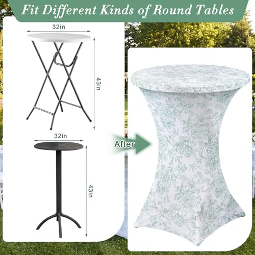 2 Pcs Sage Green Floral Cocktail Table Covers, 32'' x 43'', alternate view 4