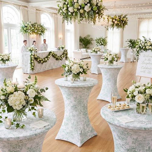2 Pcs Sage Green Floral Cocktail Table Covers, 32'' x 43'', alternate view 5