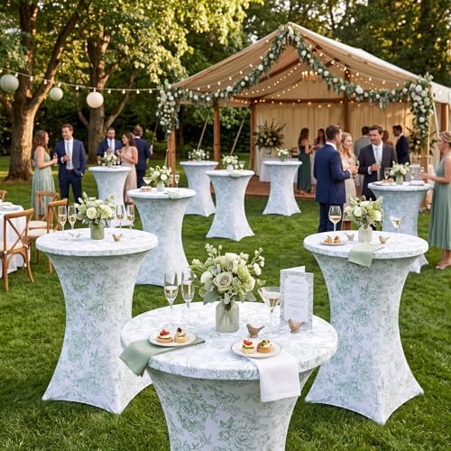 2 Pcs Sage Green Floral Cocktail Table Covers, 32'' x 43'', alternate view 6