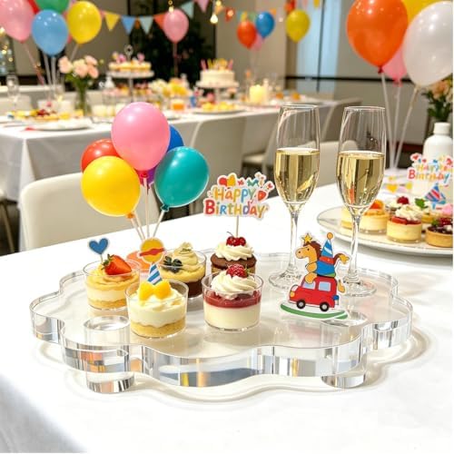 2 Pcs Scalloped Acrylic Risers for Diaplay, Thick Clear Pedestal Stands Candle Tray Riser, Double as Tabletop, alternate view