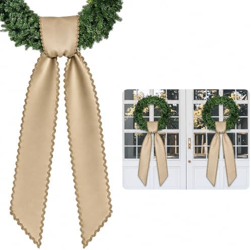 2 Pcs Scalloped Wreath Sash for Front Door, Khaki Ruffle Wreath Ribbon