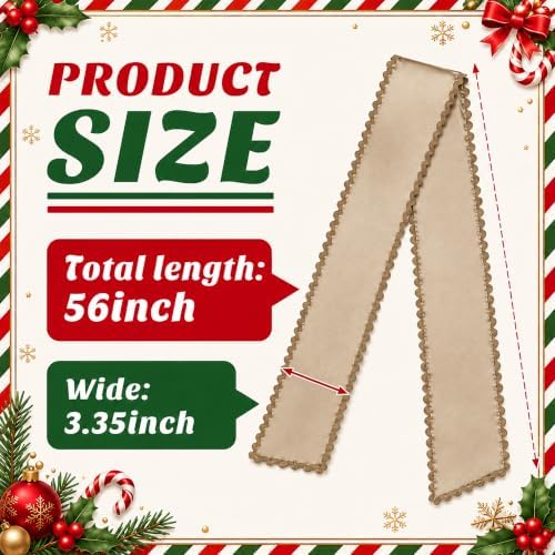 2 Pcs Scalloped Wreath Sash for Front Door, Khaki Ruffle Wreath Ribbon, alternate view 2