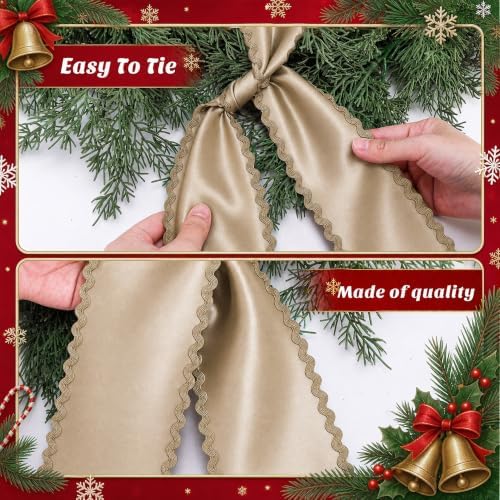 2 Pcs Scalloped Wreath Sash for Front Door, Khaki Ruffle Wreath Ribbon, alternate view 3