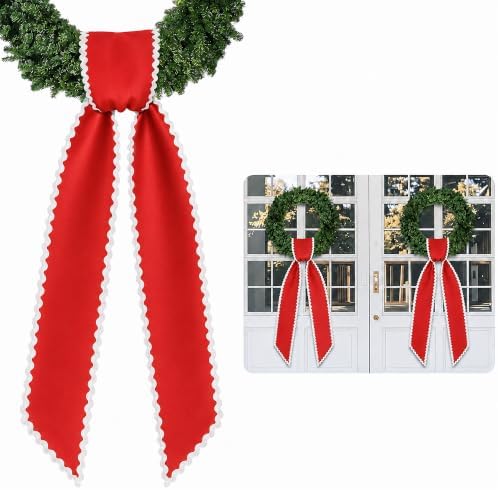 2 Pcs Scalloped Wreath Sash for Front Door, Red Ruffle Wreath Ribbon