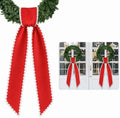 2 Pcs Scalloped Wreath Sash for Front Door, Red Ruffle Wreath Ribbon