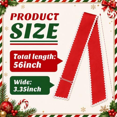 2 Pcs Scalloped Wreath Sash for Front Door, Red Ruffle Wreath Ribbon, alternate view 2