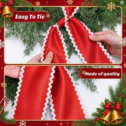 2 Pcs Scalloped Wreath Sash for Front Door, Red Ruffle Wreath Ribbon, alternate view 3