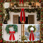 2 Pcs Scalloped Wreath Sash for Front Door, Red Ruffle Wreath Ribbon, alternate view 4