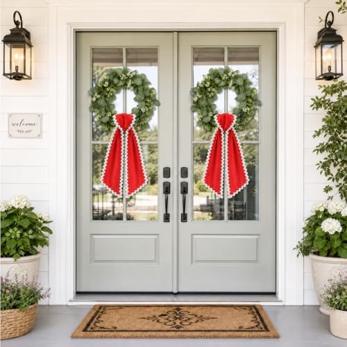 2 Pcs Scalloped Wreath Sash for Front Door, Red Ruffle Wreath Ribbon, alternate view 6
