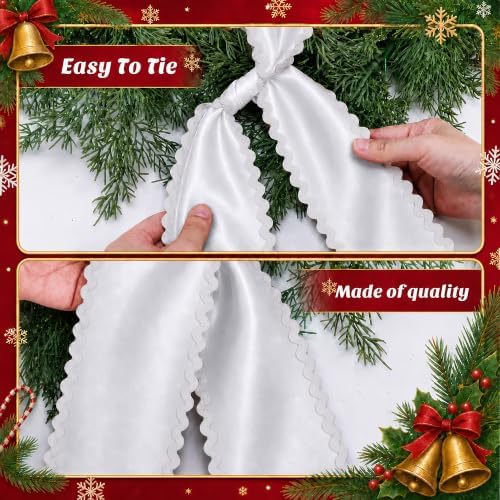 2 Pcs Scalloped Wreath Sash for Front Door, White Ruffle Wreath Ribbon, alternate view 3
