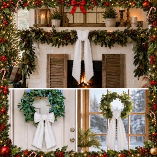 2 Pcs Scalloped Wreath Sash for Front Door, White Ruffle Wreath Ribbon, alternate view 4