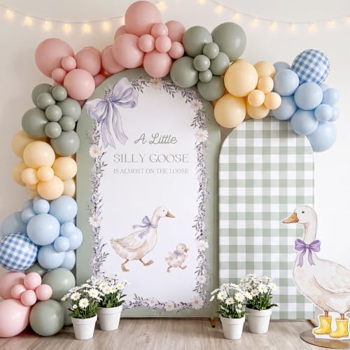 2 Pcs Silly Goose Arch Backdrop Cover, Green in 2.6 x 6 ft and 4 x 7.2 ft in Green