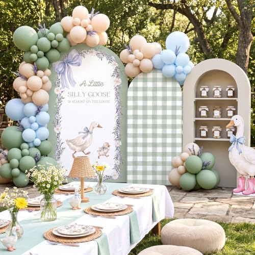 2 Pcs Silly Goose Arch Backdrop Cover, Green in 2.6 x 6 ft and 4 x 7.2 ft in Green, alternate view 3
