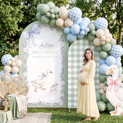 2 Pcs Silly Goose Arch Backdrop Cover, Green in 2.6 x 6 ft and 4 x 7.2 ft in Green, alternate view 4