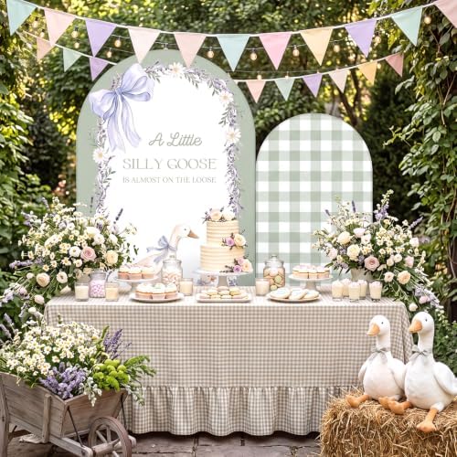 2 Pcs Silly Goose Arch Backdrop Cover, Green in 2.6 x 6 ft and 4 x 7.2 ft in Green, alternate view 5