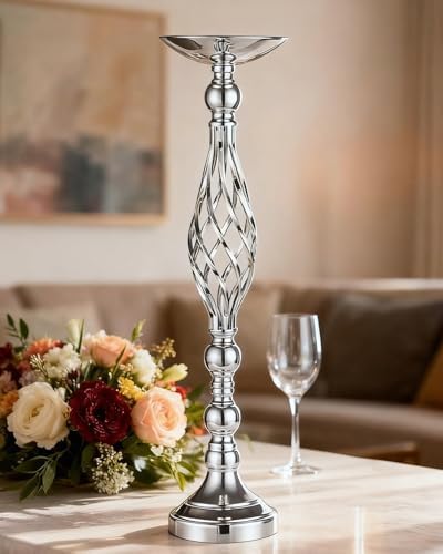 2 Pcs Silver 23in Metal Flower Arrangement Stand for Wedding Home Decor.Vases Centerpieces for Table, Party, alternate view 2