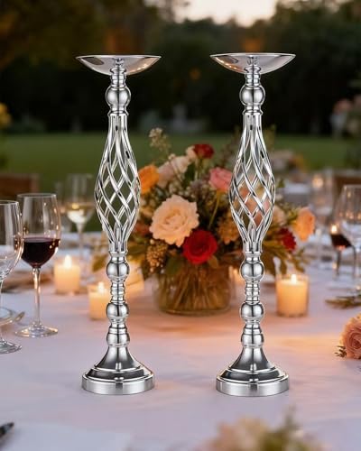 2 Pcs Silver 23in Metal Flower Arrangement Stand for Wedding Home Decor.Vases Centerpieces for Table, Party, alternate view 4
