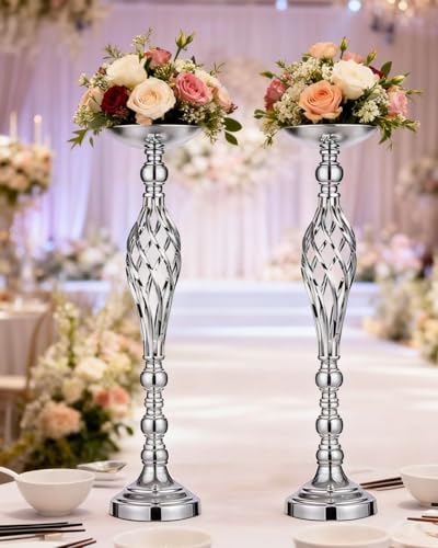 2 Pcs Silver 23in Metal Flower Arrangement Stand for Wedding Home Decor.Vases Centerpieces for Table, Party, alternate view 5