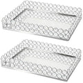 2 Pcs Silver Metal Crystal Mirror Tray - 11.2"x8.1" Table Centerpieces Tray, Multi-Functional Display for