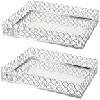 2 Pcs Silver Metal Crystal Mirror Tray - 11.2"x8.1" Table Centerpieces Tray, Multi-Functional Display for