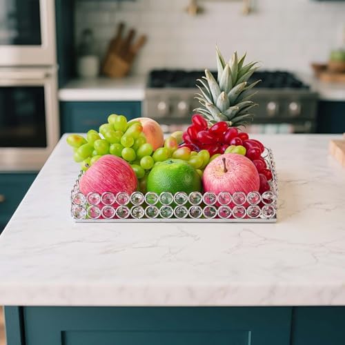 2 Pcs Silver Metal Crystal Mirror Tray - 11.2"x8.1" Table Centerpieces Tray, Multi-Functional Display for, alternate view 2