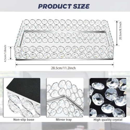 2 Pcs Silver Metal Crystal Mirror Tray - 11.2"x8.1" Table Centerpieces Tray, Multi-Functional Display for, alternate view 3