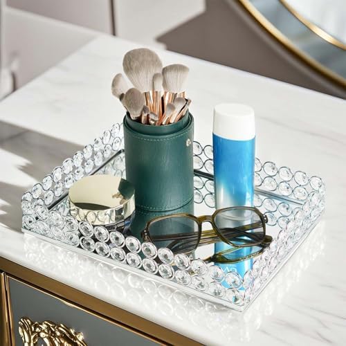 2 Pcs Silver Metal Crystal Mirror Tray - 11.2"x8.1" Table Centerpieces Tray, Multi-Functional Display for, alternate view 5