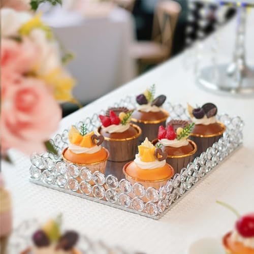 2 Pcs Silver Metal Crystal Mirror Tray - 11.2"x8.1" Table Centerpieces Tray, Multi-Functional Display for, alternate view 6