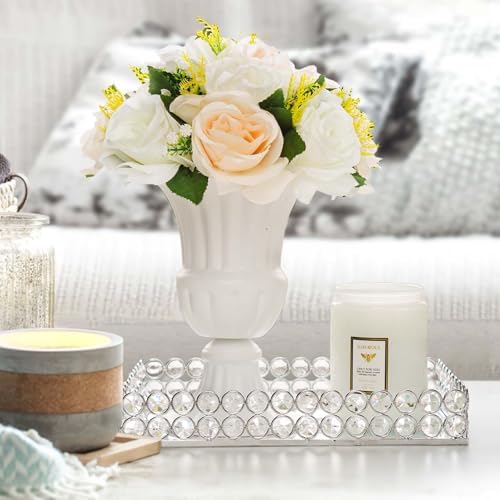 2 Pcs Silver Metal Crystal Mirror Tray - 11.2"x8.1" Table Centerpieces Tray, Multi-Functional Display for, alternate view 7