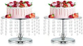 2 Pcs Silver Metal Mirror Cake Stand Set with Crystal Pendants - 11.8"W Elegant Dessert Table Display for