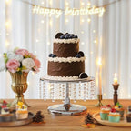 2 Pcs Silver Metal Mirror Cake Stand Set with Crystal Pendants - 11.8"W Elegant Dessert Table Display for, alternate view 2