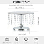 2 Pcs Silver Metal Mirror Cake Stand Set with Crystal Pendants - 11.8"W Elegant Dessert Table Display for, alternate view 3