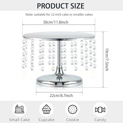 2 Pcs Silver Metal Mirror Cake Stand Set with Crystal Pendants - 11.8"W Elegant Dessert Table Display for, alternate view 3