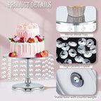 2 Pcs Silver Metal Mirror Cake Stand Set with Crystal Pendants - 11.8"W Elegant Dessert Table Display for, alternate view 4