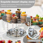 2 Pcs Silver Metal Mirror Cake Stand Set with Crystal Pendants - 11.8"W Elegant Dessert Table Display for, alternate view 5