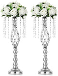 2 Pcs Silver Wedding Centerpieces Flower Stand,55cm Height Wedding Road Lead Flower Vases, Crystal Artificial