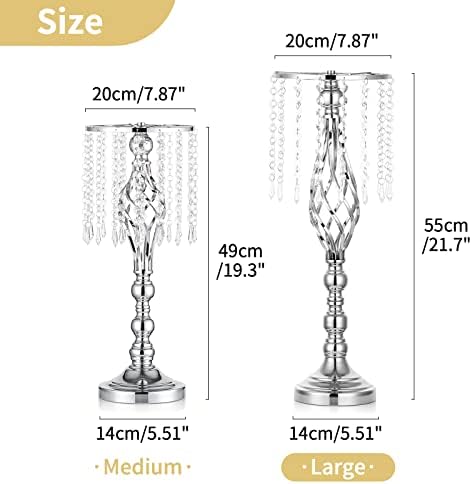 2 Pcs Silver Wedding Centerpieces Flower Stand,55cm Height Wedding Road Lead Flower Vases, Crystal Artificial, alternate view