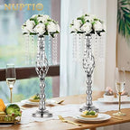 2 Pcs Silver Wedding Centerpieces Flower Stand,55cm Height Wedding Road Lead Flower Vases, Crystal Artificial, alternate view