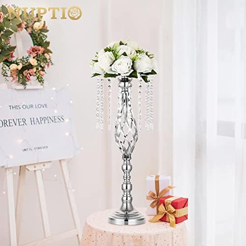 2 Pcs Silver Wedding Centerpieces Flower Stand,55cm Height Wedding Road Lead Flower Vases, Crystal Artificial, alternate view