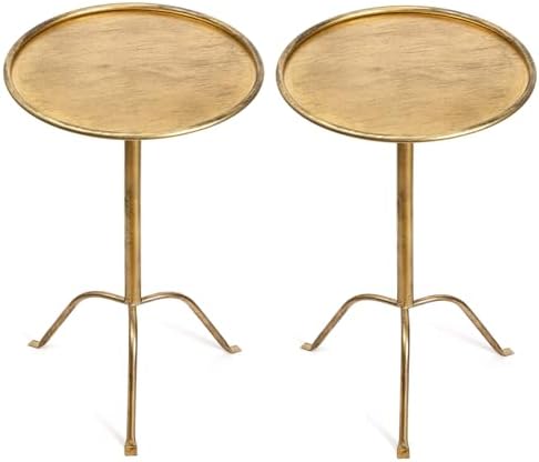 2 Pcs Small Bronze Pedestal Side Table - 21.25" Tall Metal Martini Table