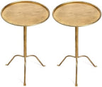 2 Pcs Small Bronze Pedestal Side Table - 21.25" Tall Metal Martini Table