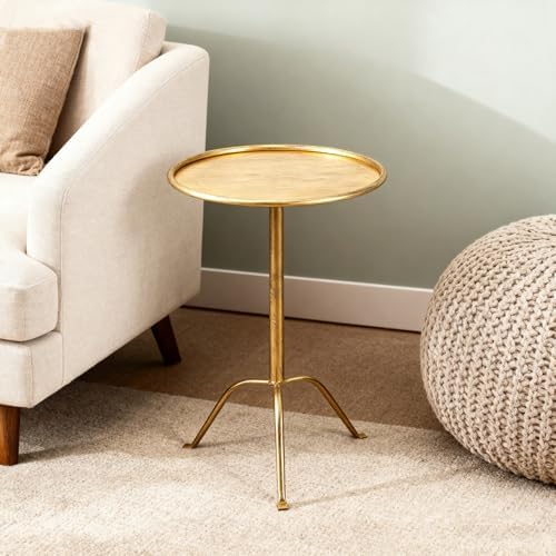 2 Pcs Small Bronze Pedestal Side Table - 21.25" Tall Metal Martini Table, alternate view 2