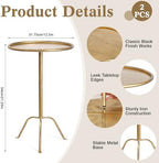 2 Pcs Small Bronze Pedestal Side Table - 21.25" Tall Metal Martini Table, alternate view 3