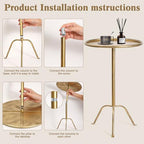 2 Pcs Small Bronze Pedestal Side Table - 21.25" Tall Metal Martini Table, alternate view 4