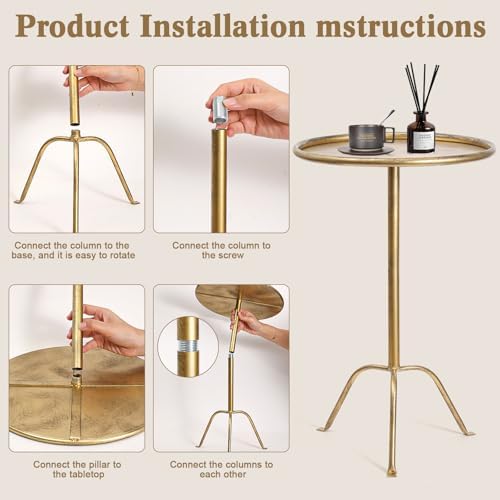 2 Pcs Small Bronze Pedestal Side Table - 21.25" Tall Metal Martini Table, alternate view 4