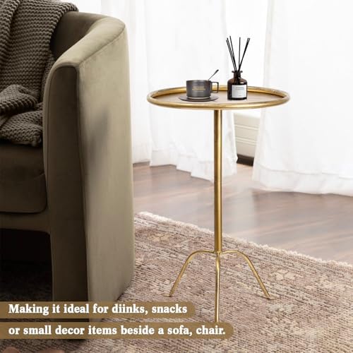 2 Pcs Small Bronze Pedestal Side Table - 21.25" Tall Metal Martini Table, alternate view 5